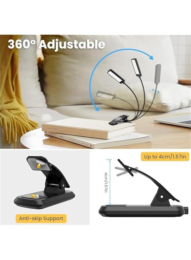 TRASSLE 9 LED Clip on Book Light, 3 Eye-Protecting Modes Flexible Reading Light Book Lamp (Warm&Cool White Light) -Stepless Dimming, Rechargeable, Long Battery Life, 4-Level Power Indicator  - Image 4