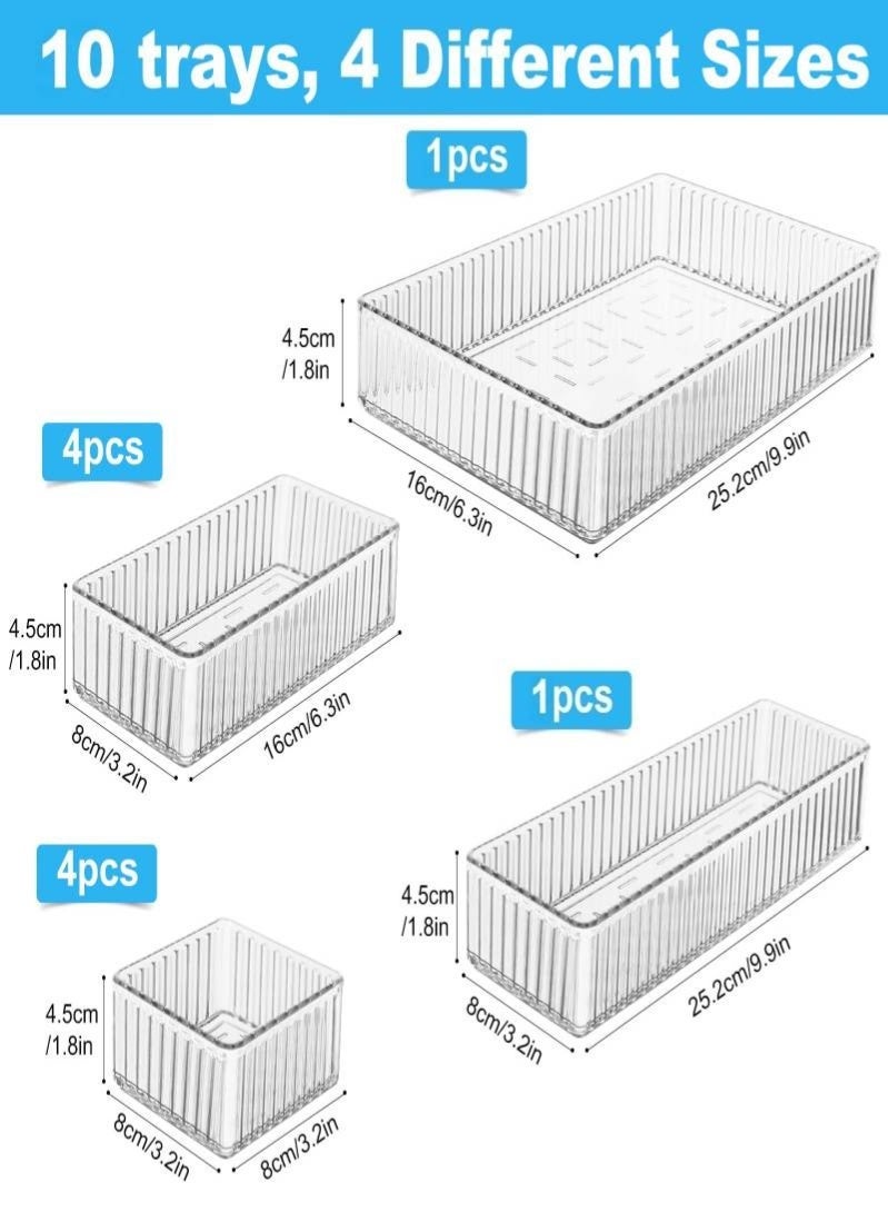 10 Pack Desk Drawer Organisers, 4 Size Plastic Drawer Storage Bins for Kitchen, Bathroom, Bedroom, Office, Utensils, Makeup, Jewelries, Gadgets - Image 2