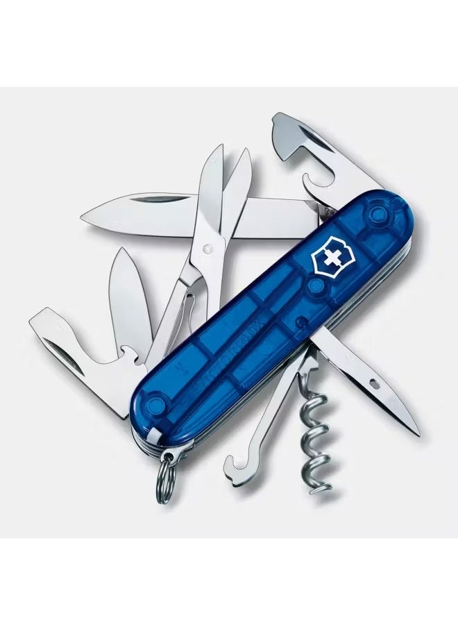 فيكترونوكس سكين الجيب السويسرية فيكتورينوكس كلايمبر زرقاء شفافة (Victorinox Climber 1.3703.T2) — 14 وظيفة | غلاف أزرق شفاف | فولاذ سويسرى - Image 1