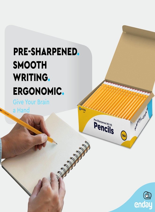 Enday #2 Pencils Bulk - 144 Pack - Pre-sharpened pencils #2 Wood-Cased Yellow Sharpened Pencils for Kids with Latex-Free Eraser Top for Office and Classroom Supplies. - Image 2