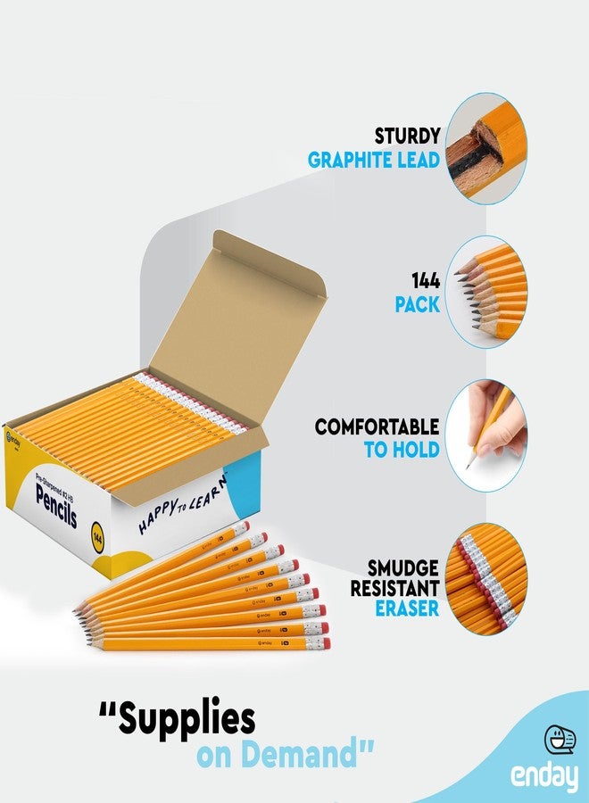Enday #2 Pencils Bulk - 144 Pack - Pre-sharpened pencils #2 Wood-Cased Yellow Sharpened Pencils for Kids with Latex-Free Eraser Top for Office and Classroom Supplies. - Image 3
