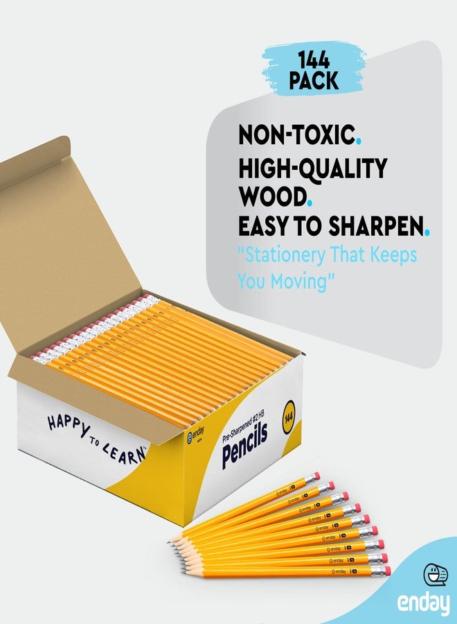 Enday #2 Pencils Bulk - 144 Pack - Pre-sharpened pencils #2 Wood-Cased Yellow Sharpened Pencils for Kids with Latex-Free Eraser Top for Office and Classroom Supplies. - Image 4