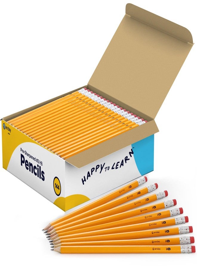 Enday #2 Pencils Bulk - 144 Pack - Pre-sharpened pencils #2 Wood-Cased Yellow Sharpened Pencils for Kids with Latex-Free Eraser Top for Office and Classroom Supplies. - Image 1