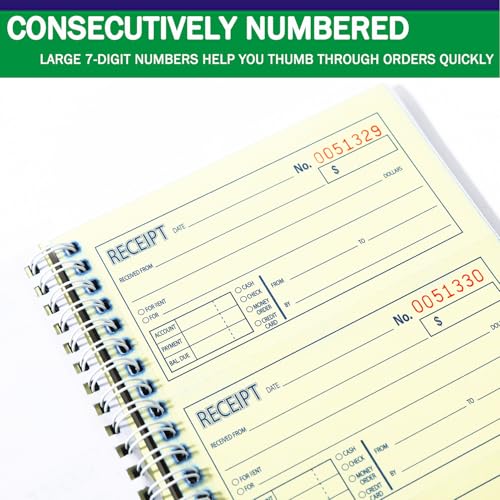 Gimehome Cash Receipt Book, 200 Sets, 2-Part Carbonless, 5-1/4" x 11", Spiral Bound, White & Canary Copies - Numbered Forms for Cash Transactions, Rent Payments & Business Records (1pack) - Image 3