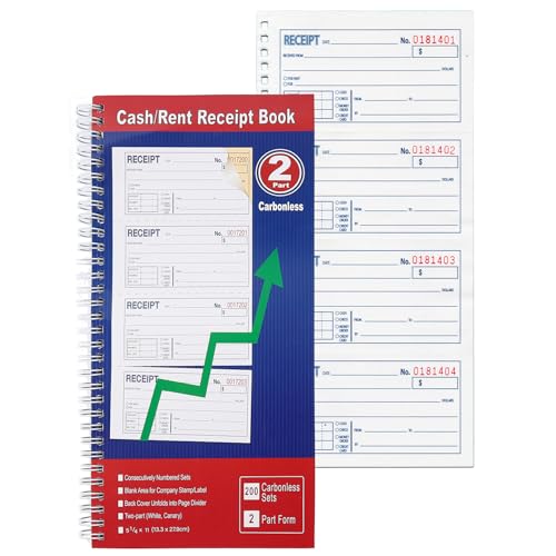 Gimehome Cash Receipt Book, 200 Sets, 2-Part Carbonless, 5-1/4" x 11", Spiral Bound, White & Canary Copies - Numbered Forms for Cash Transactions, Rent Payments & Business Records (1pack) - Image 1