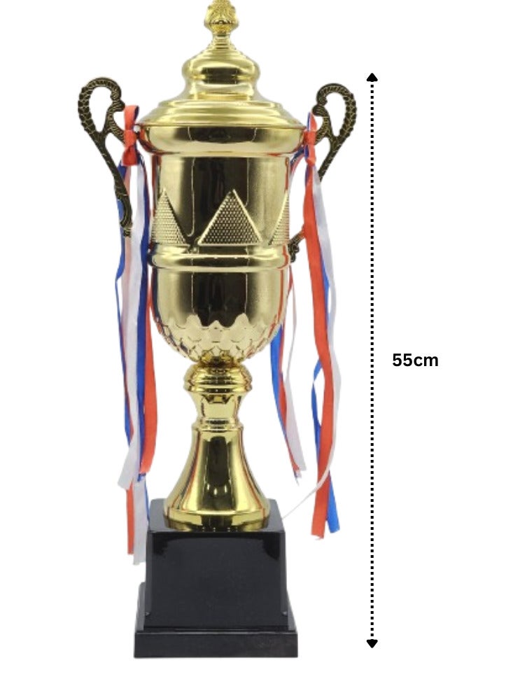 سبال مجموعة من ٣ كؤوس ذهبية معدنية من الحديد - ٥٥ سم، ٥١ سم، ٤٦ سم | جوائز مميزة للفعاليات الرياضية والبطولات ودوريات كرة القدم والتعاون الجماعي - Image 2
