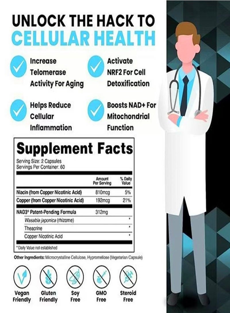 NAD Booster Value Size 2 Month Supply Clinically Proven Independently Tested Metabolic Repair 312 mg per Serving 120 Capsules - Image 4
