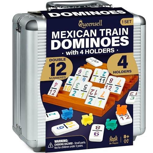 Queensell Mexican Train Dominoes Set with Numbers Double 12 Dominoes Sets for Adults Mexican Domino Train for Adults and Family  Domino Sets 91 Tiles with Aluminum Case - Image 1