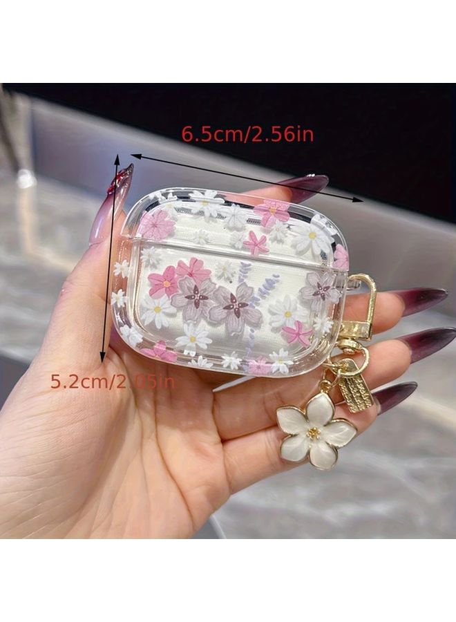 Floral Charm Soft Cover For AirPods 4 Round Edge Gray Purple White Flower Case - Image 3