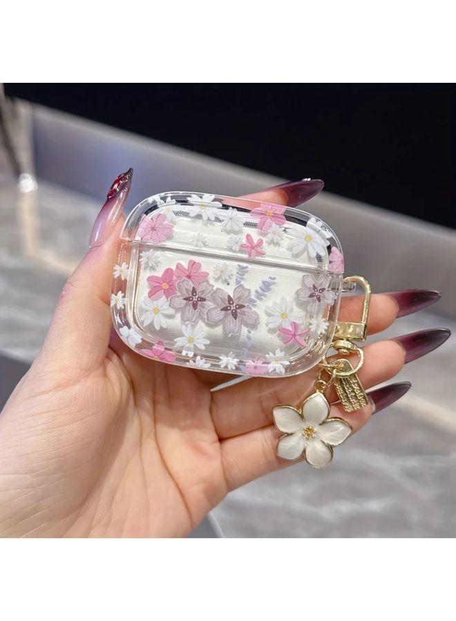 Floral Charm Soft Cover For AirPods 4 Round Edge Gray Purple White Flower Case - Image 1