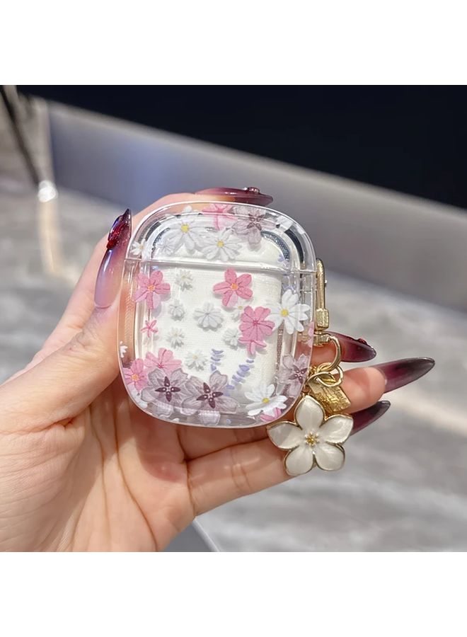 Floral Charm Soft Cover For AirPods 4 Round Edge Gray Purple White Flower Case - Image 4