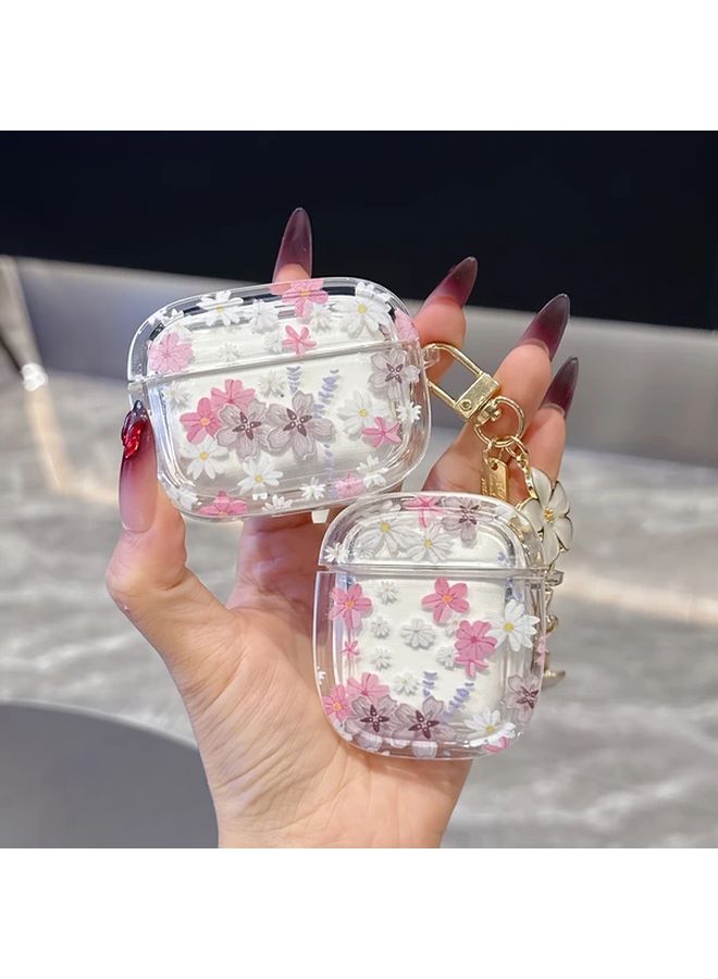 Floral Charm Soft Cover For AirPods 4 Round Edge Gray Purple White Flower Case - Image 5