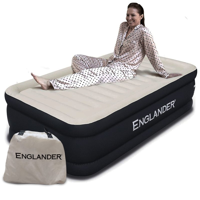 Englander Twin Air Mattress - Double High, 300 LB Capacity Luxury Camping Mattress with Built-in Pump, Waterproof and Microfiber - Image 1