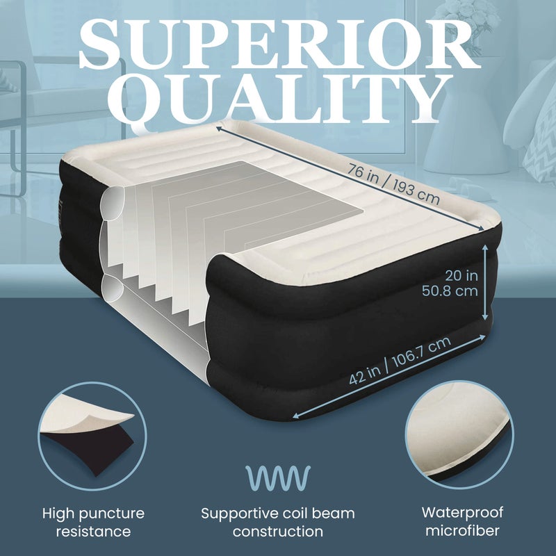 Englander Twin Air Mattress - Double High, 300 LB Capacity Luxury Camping Mattress with Built-in Pump, Waterproof and Microfiber - Image 4