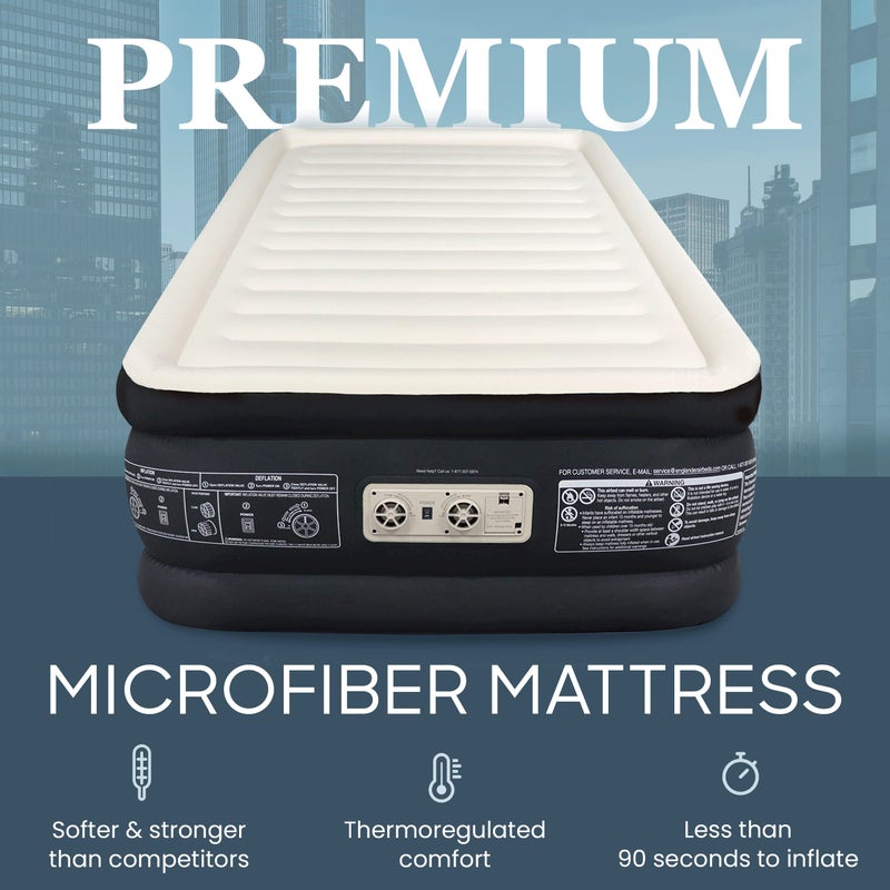 Englander Twin Air Mattress - Double High, 300 LB Capacity Luxury Camping Mattress with Built-in Pump, Waterproof and Microfiber - Image 2