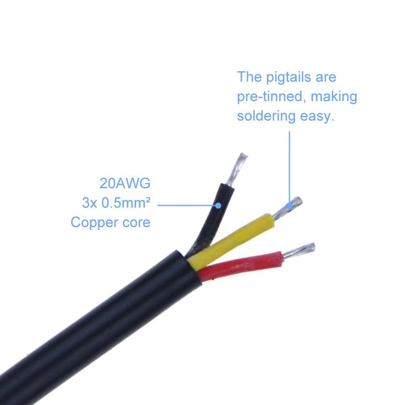 ALITOVE 5 Pairs 3 Pin 3 Core Male Female Plug LED Connector Waterproof IP65 with 20cm 22AWG 3X 0.3mm² Cable for 5V 12V WS2811 WS2812B WS2812 SK6812 SK6812-RGBW Pixel Halloween Christmas Light 14mm Nut - Image 4
