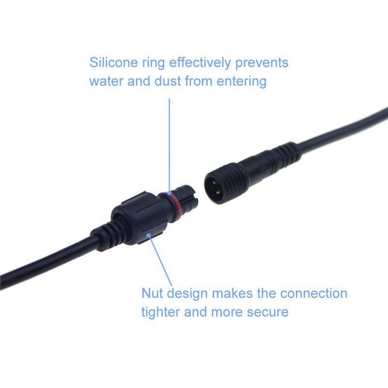 ALITOVE 5 Pairs 3 Pin 3 Core Male Female Plug LED Connector Waterproof IP65 with 20cm 22AWG 3X 0.3mm² Cable for 5V 12V WS2811 WS2812B WS2812 SK6812 SK6812-RGBW Pixel Halloween Christmas Light 14mm Nut - Image 3