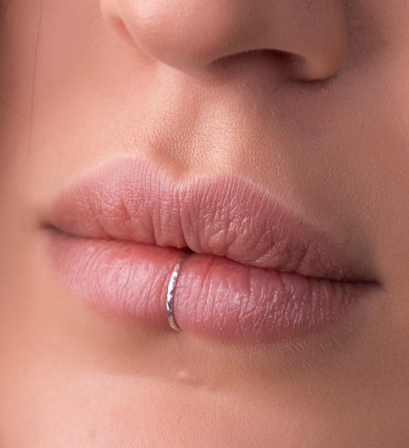 Longita Fake Nose Ring Fake Lip Piercing non Piercing Lip Ring Hoop Stick on Snake Bites Faux Eyebrow Piercings Clip on Earring Cuffs Small Earring Hoop no Pierced - Image 3