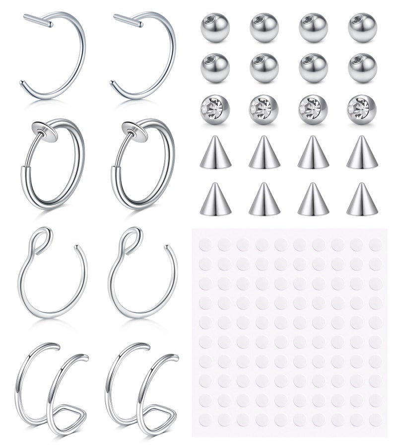 Longita Fake Nose Ring Fake Lip Piercing non Piercing Lip Ring Hoop Stick on Snake Bites Faux Eyebrow Piercings Clip on Earring Cuffs Small Earring Hoop no Pierced - Image 1