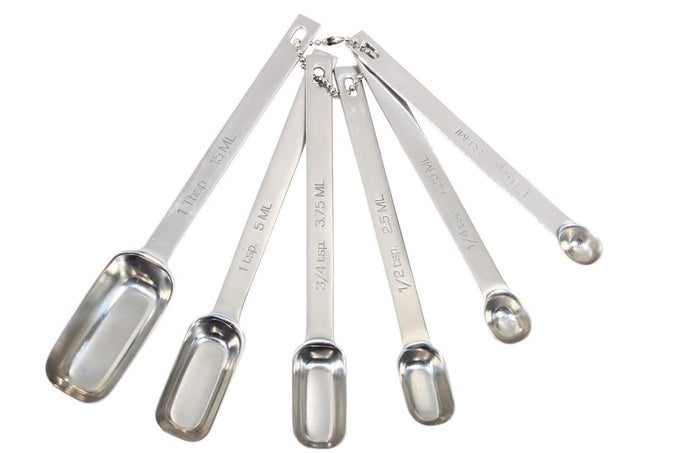 RECTANGULAR STAINLESS STEEL MEASURING SPOONS SET OF 6 SILVER