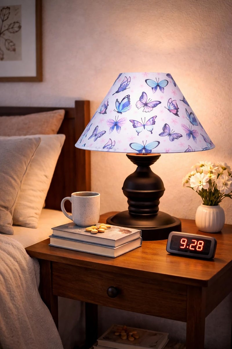 tu casa Urban Radiance Table Lamp | Black Metal Base | Butterfly Print Satin Shade | Decorative Bedside Lamp for Bedroom Living Room Office | Home Décor & Gifting - Image 2