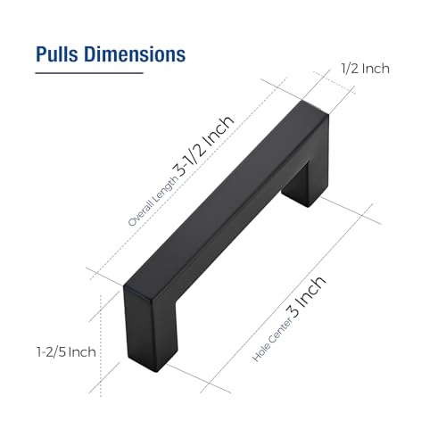 JOY DECOR 20 Pack Cabinet Handles Black Cabinet Pulls 3 Inch Kitchen Closet Handles Square Drawer Pulls Stainless Steel Drawer Hardware 76mm Hole Centers - Image 3