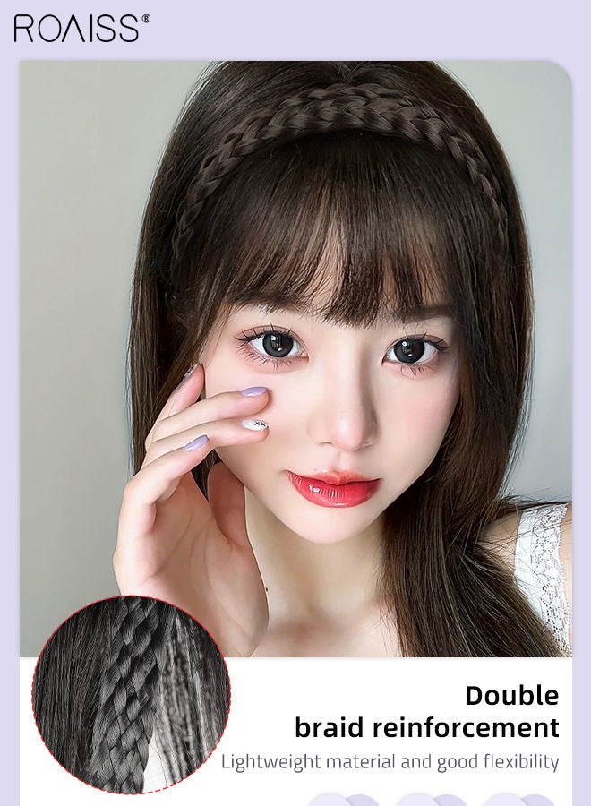 roaiss 3D Hair Toppers with Braid Headband, Bangs Replacement with Clip on, Hair Pieces for Women with Thinning Hair Hair Loss Cover Gray Hair, Brown Black, 25cm/40cm - Image 5
