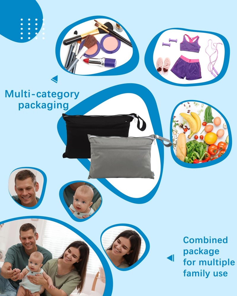 babygoal Wet Dry Bags for Baby Cloth Diapers, Washable Travel Bags, Beach, Pool, Gym Bag for Swimsuits & Wet Clothes with Two Zippered Pockets 2 Pack Small Size 2LNS01 - Image 4