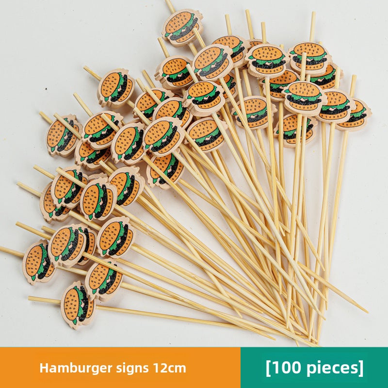 Bamboo Fruit Skewers Cocktail Picks Colorful Creativity Hamburg sign 12cm(100) 
