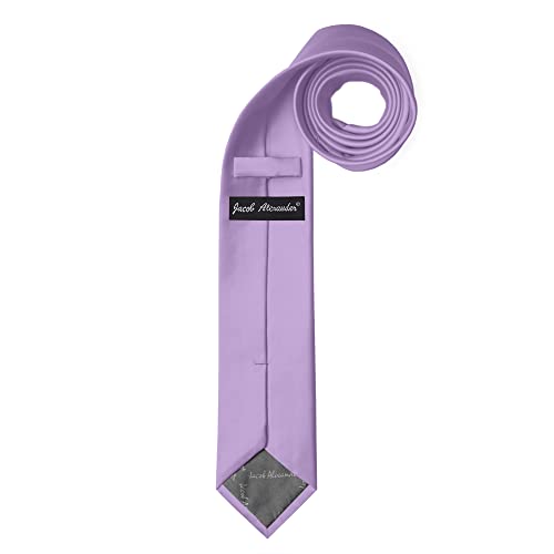 Jacob Alexander Men's Skinny Width 2" Solid Color Tie - Lavender - Image 2