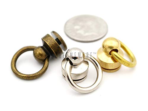 CRAFTMEMORE 2pcs Wallet Chain Connector Solid Brass Ball Post Screwback ORing Concho Leather Craft Accessories HRBP Silver Inside ORing 38