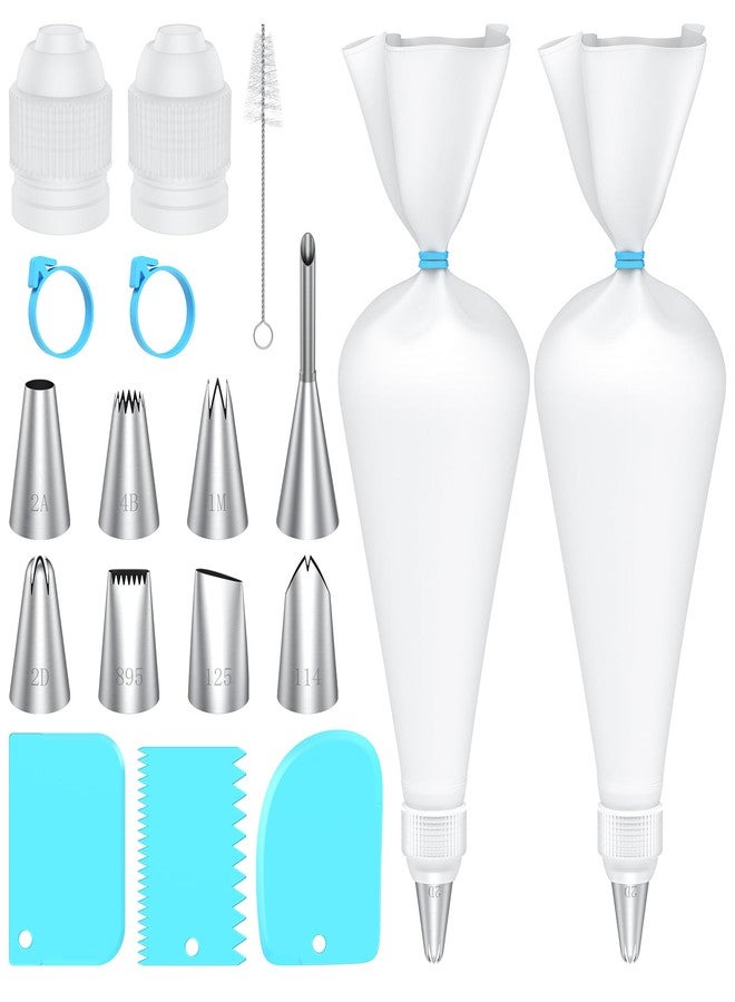 Frapkom Piping Bags and Tips Set, 16 Inch Cotton Reusable 2 Piping Bags, 7 Piping Tips, 2 Couplers, 1 Puff Tip, 1 Brushes, 3 Scrapers. Icing Bags and Tips Set for Cakes/Cupcakes Decorating. - Image 1