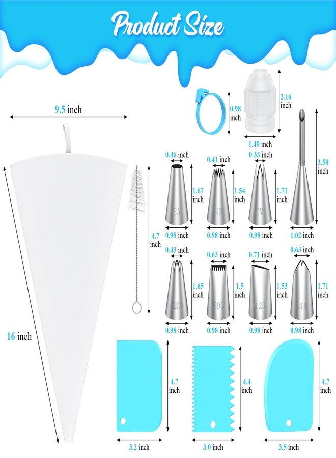 Frapkom Piping Bags and Tips Set, 16 Inch Cotton Reusable 2 Piping Bags, 7 Piping Tips, 2 Couplers, 1 Puff Tip, 1 Brushes, 3 Scrapers. Icing Bags and Tips Set for Cakes/Cupcakes Decorating. - Image 2