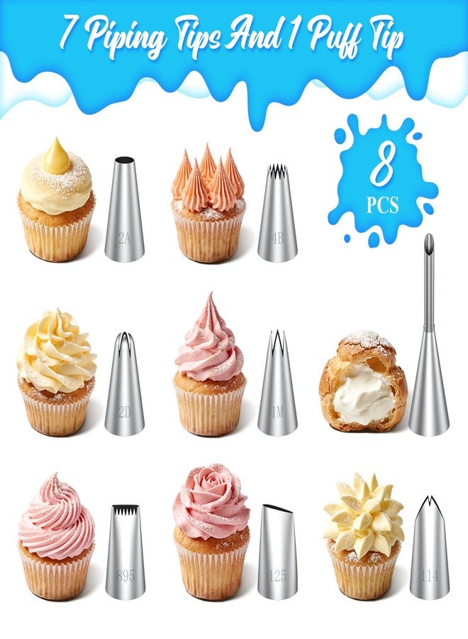 Frapkom Piping Bags and Tips Set, 16 Inch Cotton Reusable 2 Piping Bags, 7 Piping Tips, 2 Couplers, 1 Puff Tip, 1 Brushes, 3 Scrapers. Icing Bags and Tips Set for Cakes/Cupcakes Decorating. - Image 3