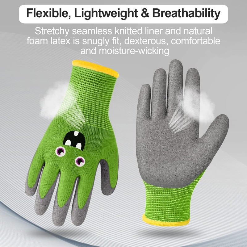 Joottuan 3 Pairs Kids Gardening Gloves Children Yard Work Gloves Breathable Rubber Coated Garden Gloves for Toddlers Girls Boys (Green, Blue, Turquoise, Small (Age 3-5)) - Image 4