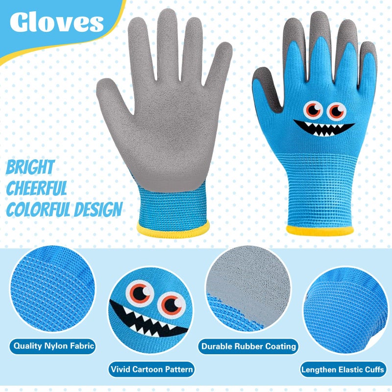 Joottuan 3 Pairs Kids Gardening Gloves Children Yard Work Gloves Breathable Rubber Coated Garden Gloves for Toddlers Girls Boys (Green, Blue, Turquoise, Small (Age 3-5)) - Image 2