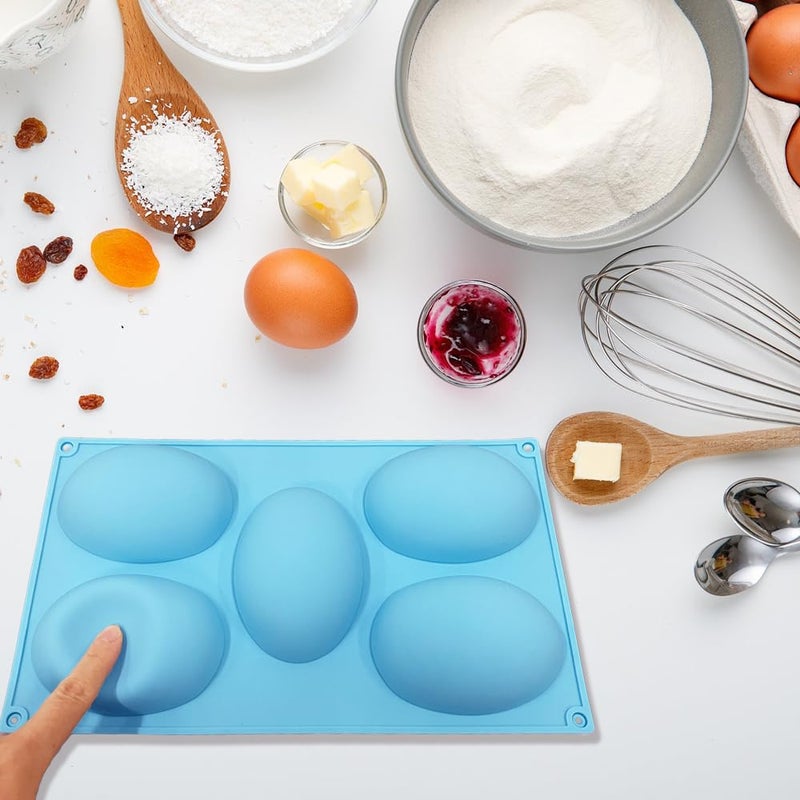 BENEKIY 3 Pack 3D Big Easter Egg Silicone Molds, 5 Cavity Egg Shape Non-stick Baking Molds Tray DIY Baking Tool Easter Egg Pan for Chocolate Cake Dessert Muffin Mousse Pastry Handmade Soap Crayons - Image 4