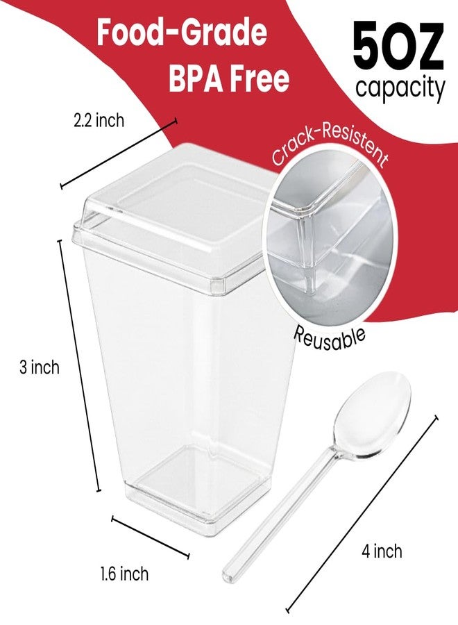 Crystry 100 Pack 5 oz Plastic Dessert Cups with Lids and Spoons Clear Mini Parfait Cups Dessert Shooter Cups for Party Pudding Mousse Tiramisu Trifle Yogurt BPA Free Vasitos para Postres con Tapa - Image 3