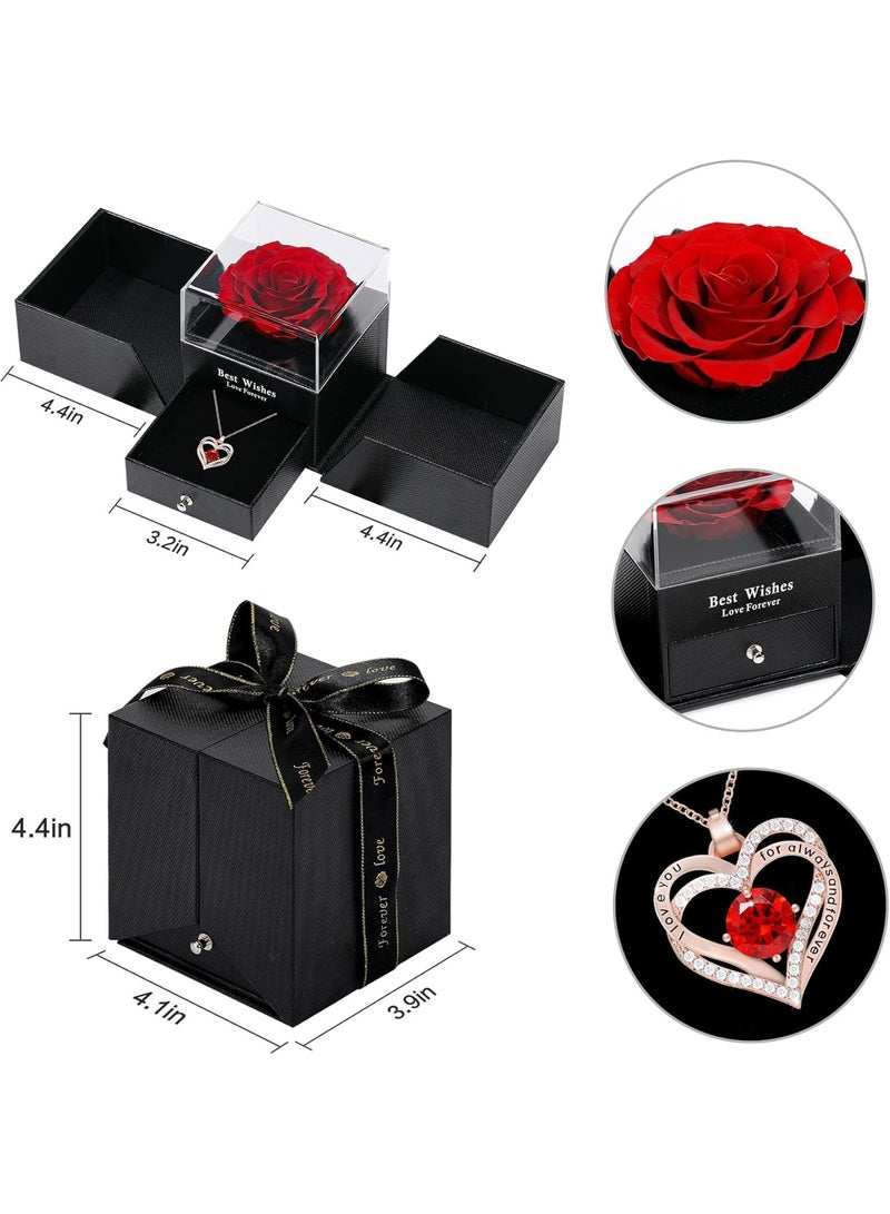 MAOGEDA Preserved Rose with Love Necklace Jewelry Gift Set, Hand-Made Rose Flower Gifts for Her on Mother's Day, Birthday, Valentine's Day, Anniversary, and (Red) - Image 2