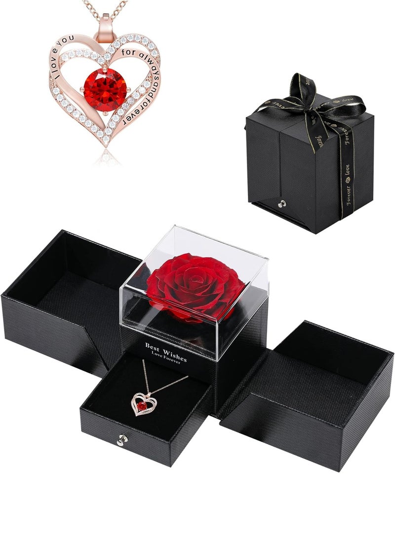 MAOGEDA Preserved Rose with Love Necklace Jewelry Gift Set, Hand-Made Rose Flower Gifts for Her on Mother's Day, Birthday, Valentine's Day, Anniversary, and (Red) - Image 1