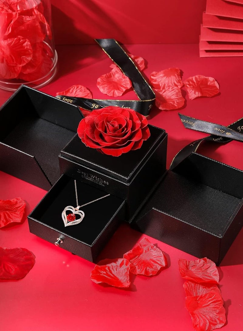 MAOGEDA Preserved Rose with Love Necklace Jewelry Gift Set, Hand-Made Rose Flower Gifts for Her on Mother's Day, Birthday, Valentine's Day, Anniversary, and (Red) - Image 4