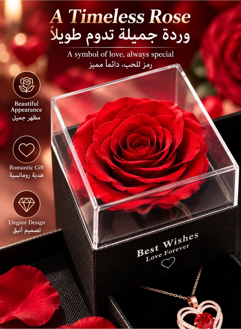 MAOGEDA Preserved Rose with Love Necklace Jewelry Gift Set, Hand-Made Rose Flower Gifts for Her on Mother's Day, Birthday, Valentine's Day, Anniversary, and (Red) - Image 3