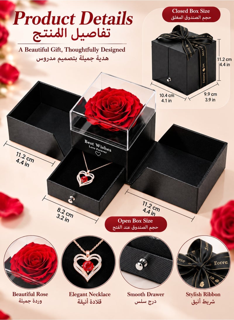 MAOGEDA Preserved Rose with Love Necklace Jewelry Gift Set, Hand-Made Rose Flower Gifts for Her on Mother's Day, Birthday, Valentine's Day, Anniversary, and (Red) - Image 2