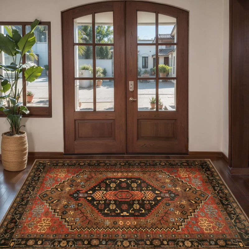 Ciicool 3x5 Area Rug, Washable Red Boho Rugs for Bedroom Non-Slip Indoor Rugs Large Low-Pile Mat Floor Carpet Vintage Rug for Kitchen Living Room Office Dinning Foyer Decor - Image 2