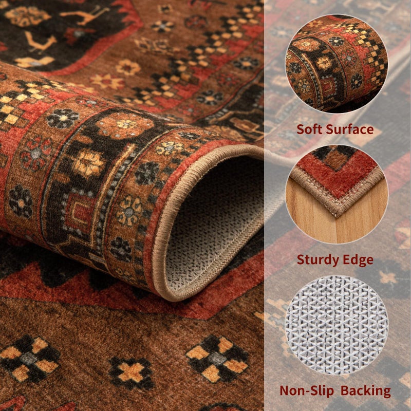 Ciicool 3x5 Area Rug, Washable Red Boho Rugs for Bedroom Non-Slip Indoor Rugs Large Low-Pile Mat Floor Carpet Vintage Rug for Kitchen Living Room Office Dinning Foyer Decor - Image 4
