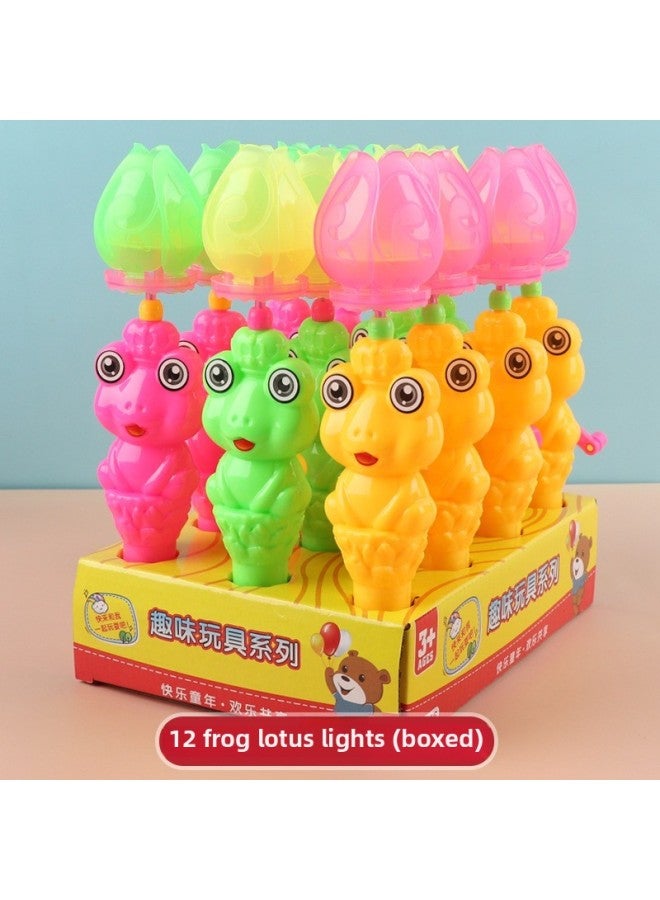 Hand-cranked Carousel Pony Toy Children's Candy Toy Luminous Stall Supermarket Night Market Stall Candy Play-Color:1 Box Frog Lotus Lamp Color Box [12] With Sugar  - Image 1