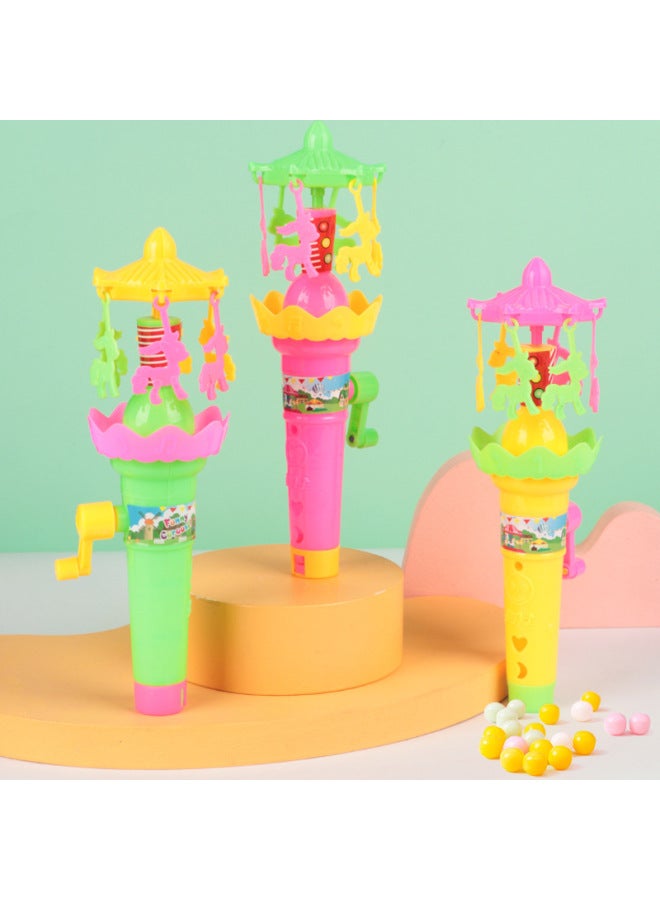 Hand-cranked Carousel Pony Toy Children's Candy Toy Luminous Stall Supermarket Night Market Stall Candy Play-Color:1 Box Frog Lotus Lamp Color Box [12] With Sugar  - Image 5