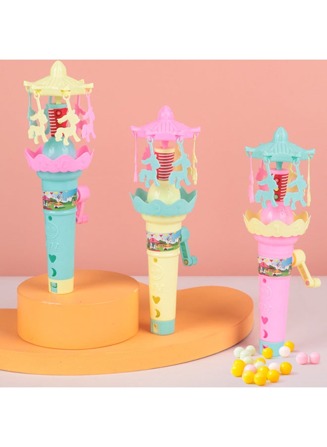Hand-cranked Carousel Pony Toy Children's Candy Toy Luminous Stall Supermarket Night Market Stall Candy Play-Color:1 Box Frog Lotus Lamp Color Box [12] With Sugar  - Image 4