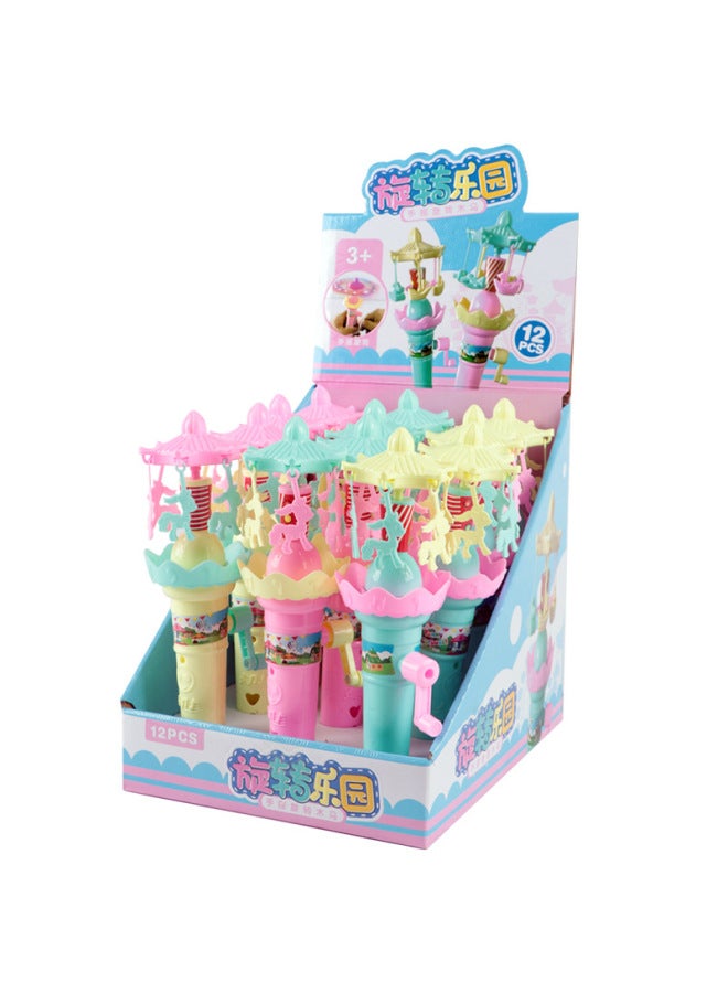 Hand-cranked Carousel Pony Toy Children's Candy Toy Luminous Stall Supermarket Night Market Stall Candy Play-Color:1 Box Frog Lotus Lamp Color Box [12] With Sugar  - Image 2
