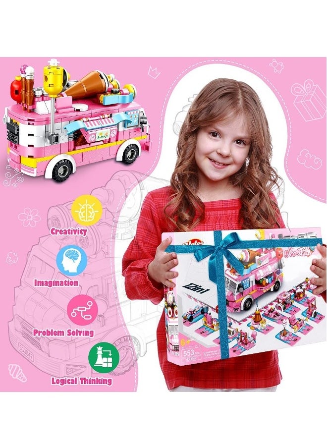 Girls Building Blocks Toys, 553 PCS Ice Cream Trucks Toys for 6 Year Old Kids, 25 Models Food Cars Construction Building Block Kits, Educational Toys Gifts for Age 6 12 + Year Old Kids  - Image 5
